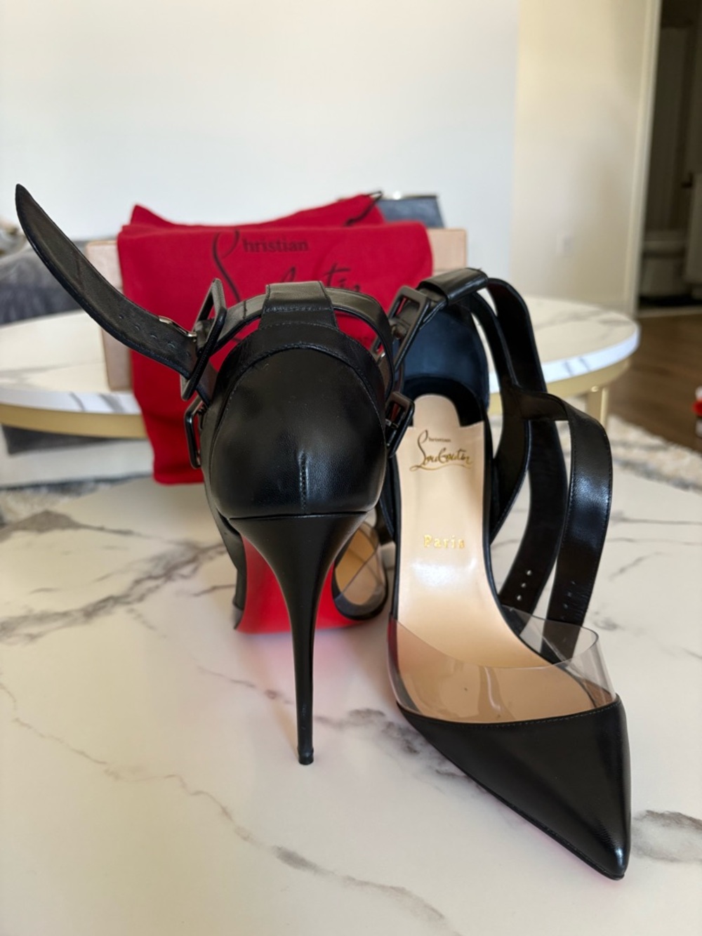 Christian Louboutin Black Leather Slingback Pumps with Red Sole With Box - Picture 8 of 11